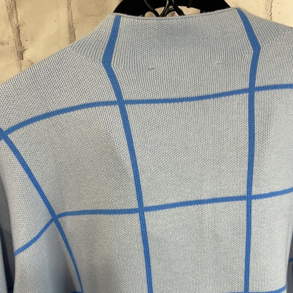 Loft Mock Neck Tunic Sweater Dark Blue on Light Blue Window Pane Plaid - Picture 6 of 9